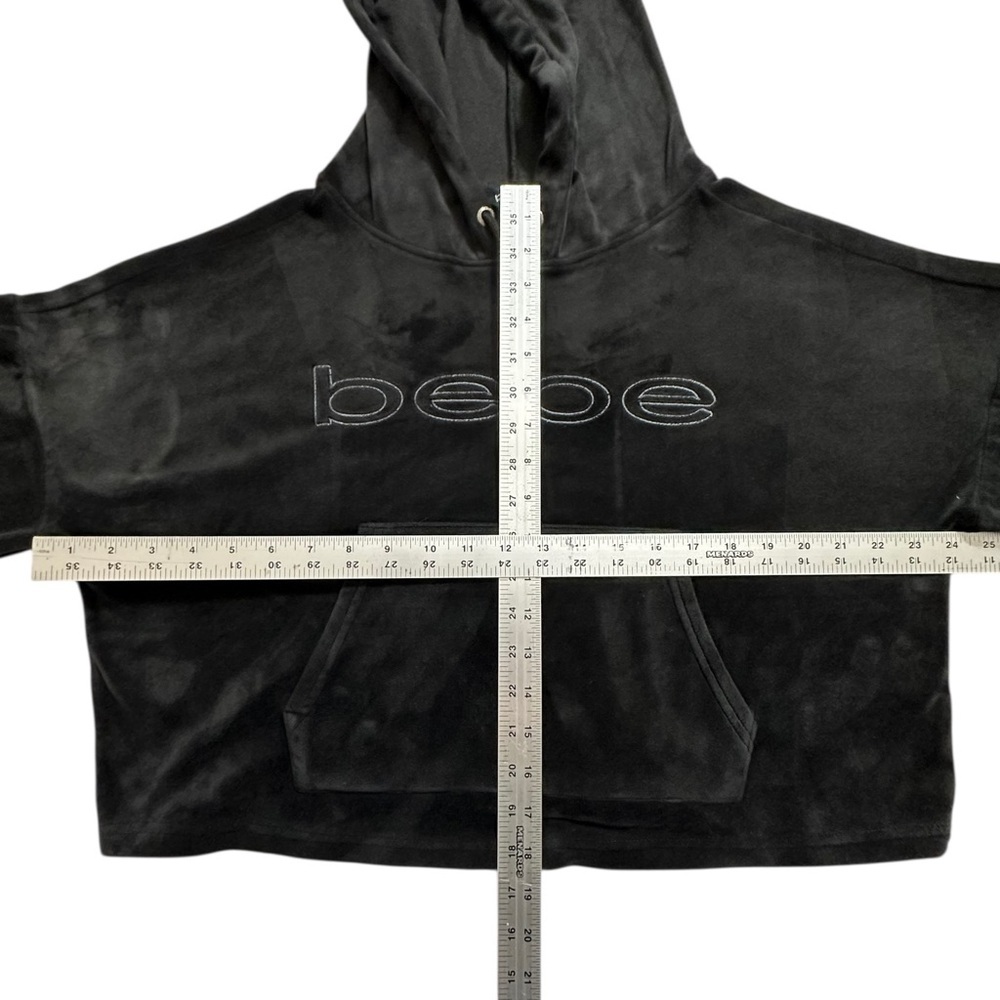 Bebe Women’s Y2K Cropped Sport Plush Black Hoodie ~ Size M - Picture 10 of 11